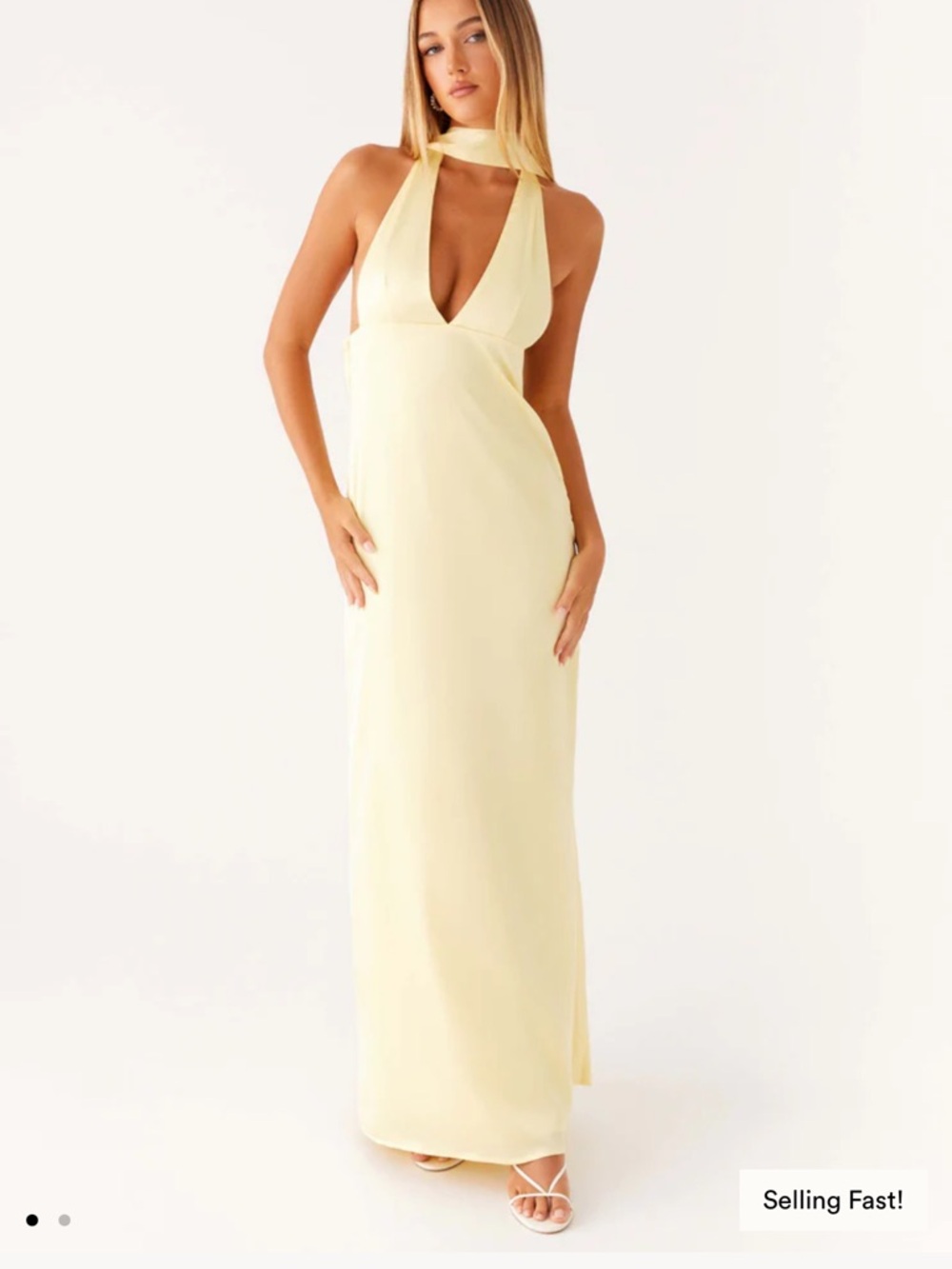 Alicia Satin Halter Maxi Dress - Yellow - Picture 2 of 2